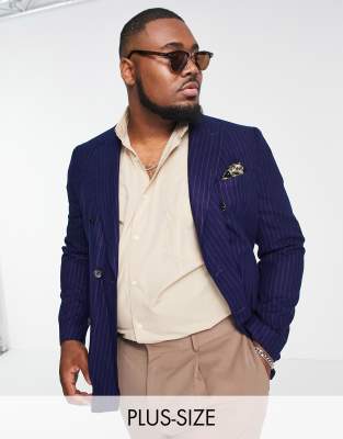 Harry Brown Plus Pinstripe Slim Fit Double Breasted Suit Jacketnavy