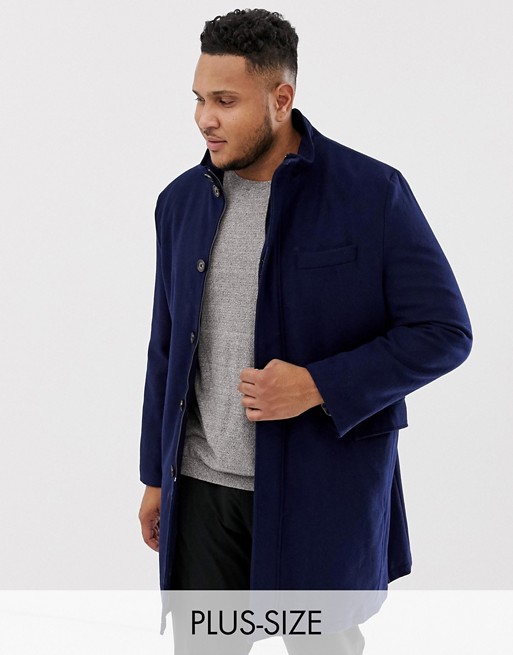 Harry Brown Plus premium wool blend funnel neck overcoat