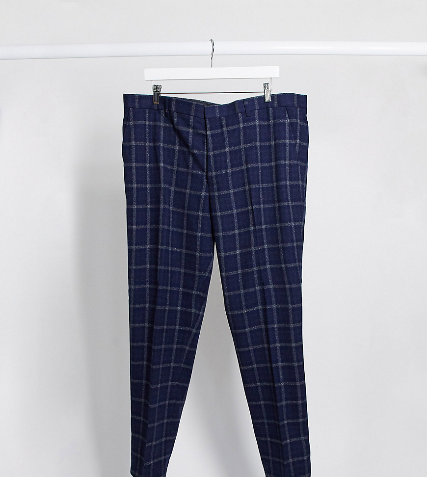 Harry Brown Plus - Slim-fit pantalon met ruiten-Marineblauw