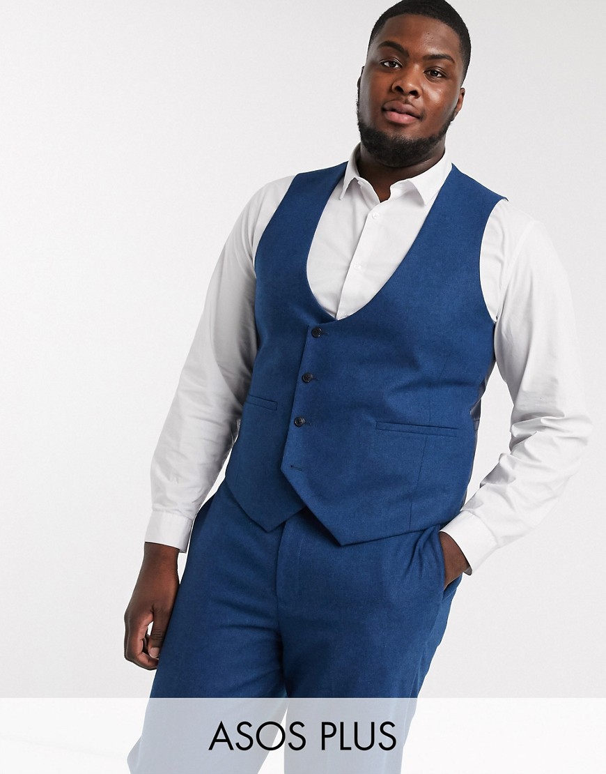 Harry Brown Plus slim fit wedding summer tweed suit suit vest-Blue