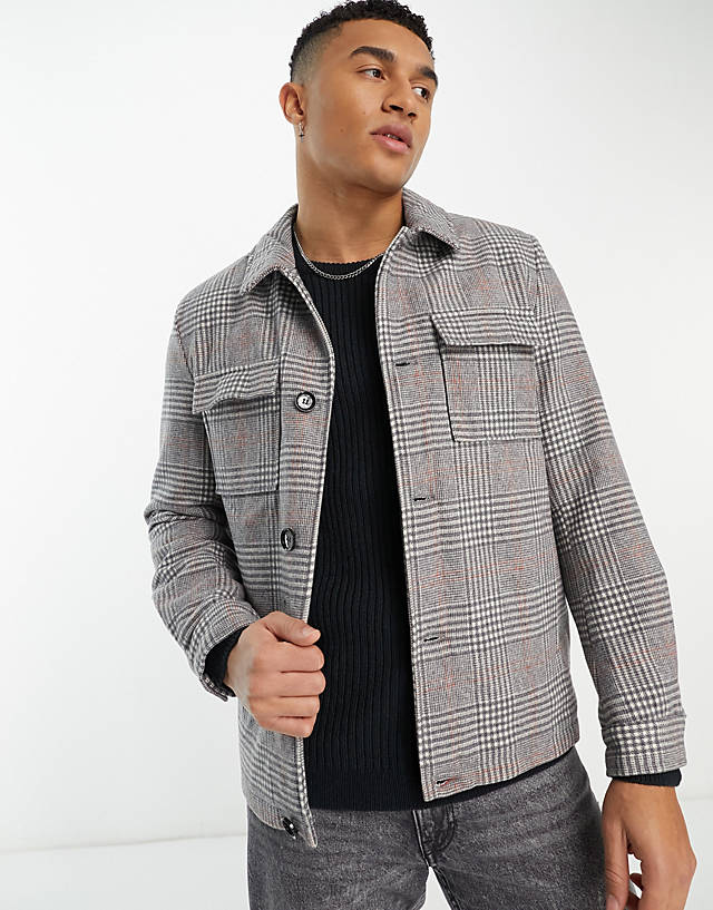 Harry Brown - relaxed fit check harrington jacket in grey