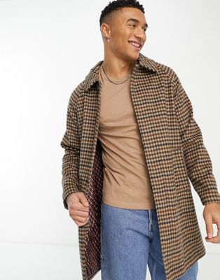 Harry Brown relaxed fit overcoat in brown check