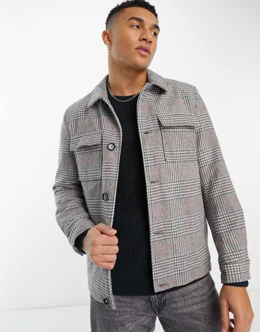 Harry Brown relaxed fit plaid harrington jacket in gray | ASOS