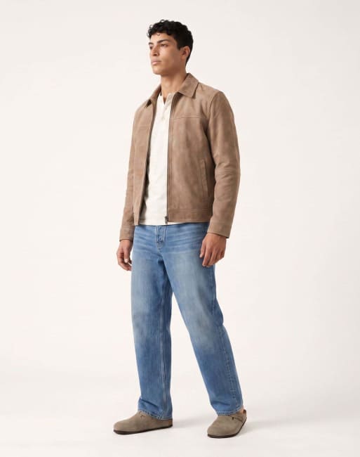 Harry Brown Remo real suede harrington jacket in camel, 4 of 5