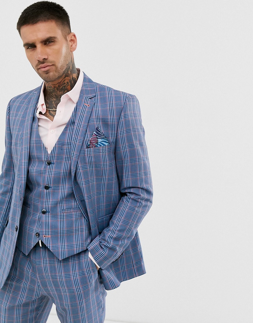 Harry Brown – Rutig kostymjacka med smal passform-Blå