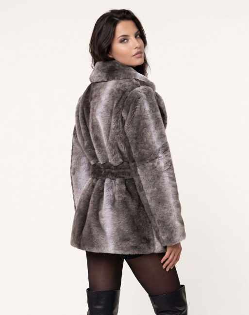 Harry Brown Sabine belted fur coat in grey, 3 of 5