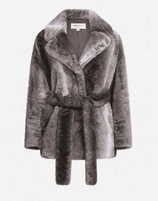 Harry Brown Sabine belted fur coat in grey, 4 of 5