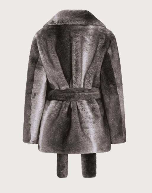 Harry Brown Sabine belted fur coat in grey, 5 of 5