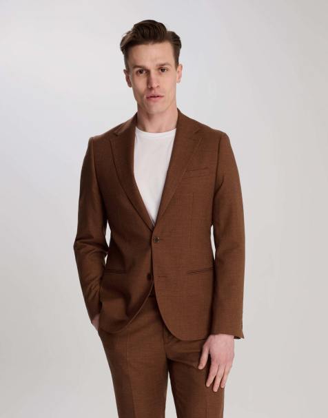 Harry Brown Sandro slim fit linen look suit jacket in rust in rust - view 1