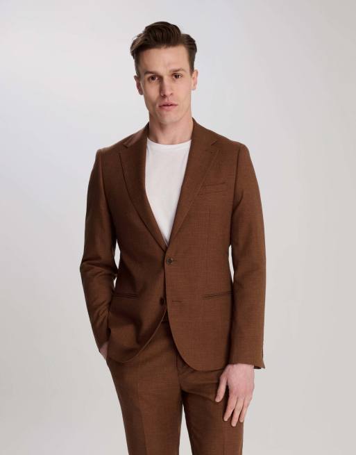 Harry Brown Sandro slim fit linen look suit jacket & trousers in rust in rust, 3 of 3