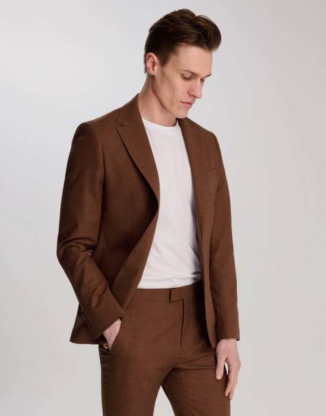 Harry Brown Sandro slim fit linen look suit jacket & trousers in rust in rust - view 1