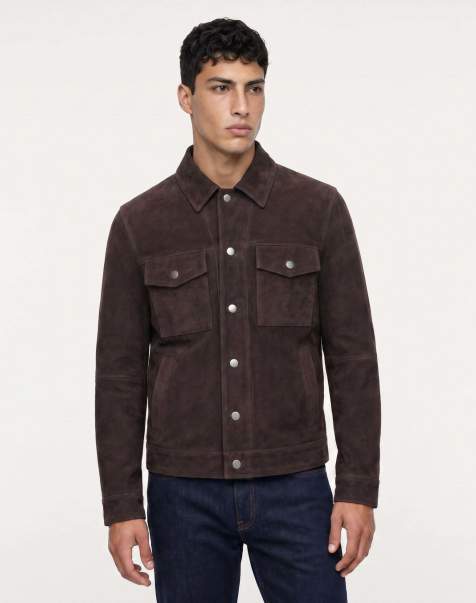 Harry Brown Santino real suede trucker jacket in brown - view 1
