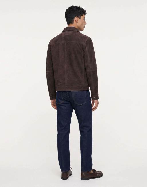 Harry Brown Santino real suede trucker jacket in brown, 2 of 4