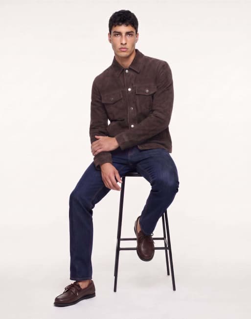 Harry Brown Santino real suede trucker jacket in brown, 3 of 4
