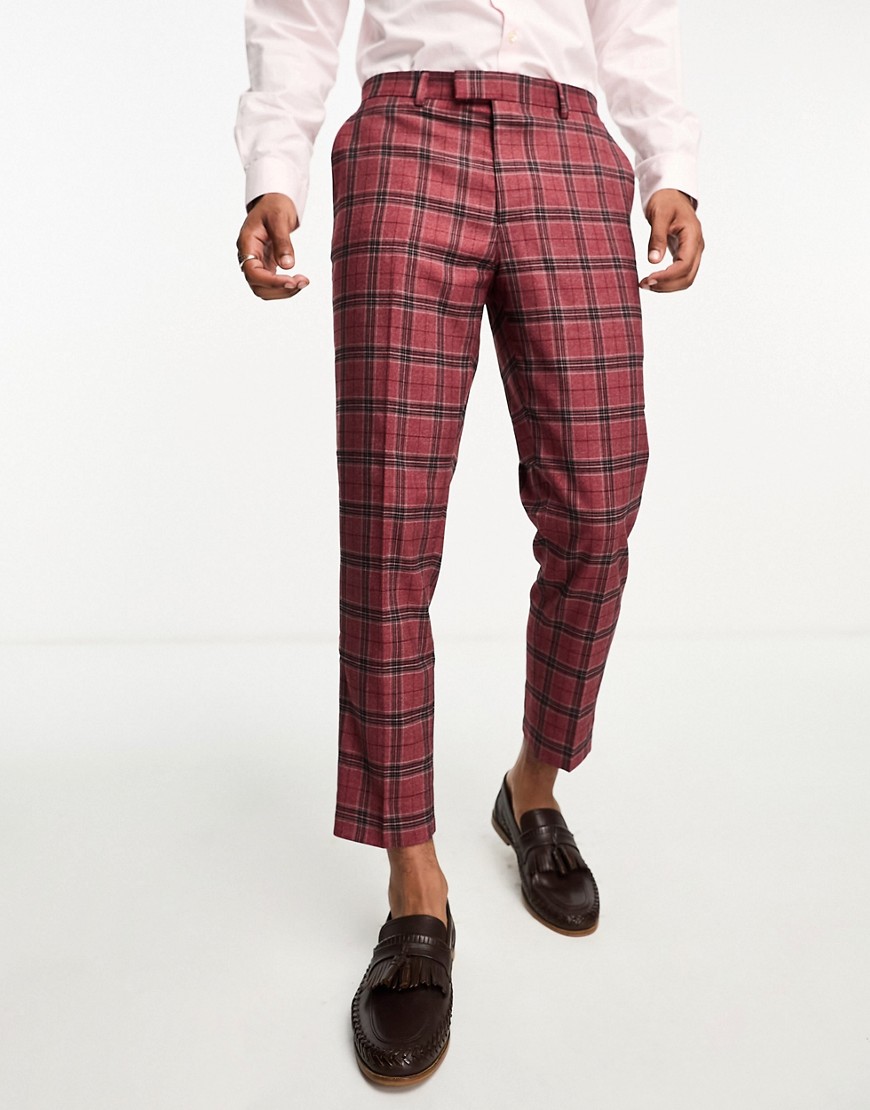skinny cropped suit pants in red tartan