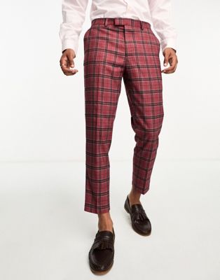 Harry Brown skinny cropped suit trousers in red tartan