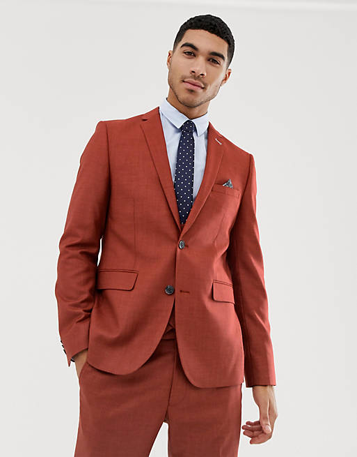 Harry Brown skinny fit burnt red stretch textured suit jacket | ASOS