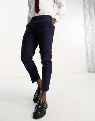 Harry Brown Harry Brown skinny fit cropped trouser in navy & red check-Multi