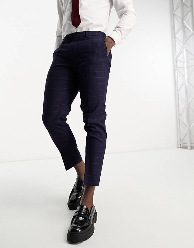 Harry Brown - skinny fit cropped trouser in navy & red check