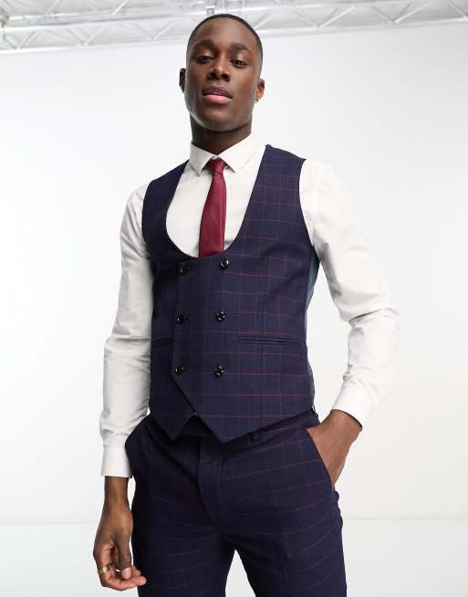 Double breasted shop check waistcoat