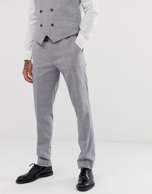 Harry Brown - Skinny-fit geruite pantalon met stretch in lichtgrijs