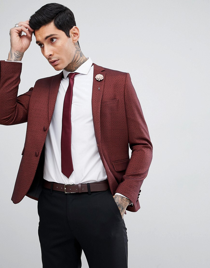 Harry Brown - Skinny-fit jacquard blazer in roestkleur-Bruin