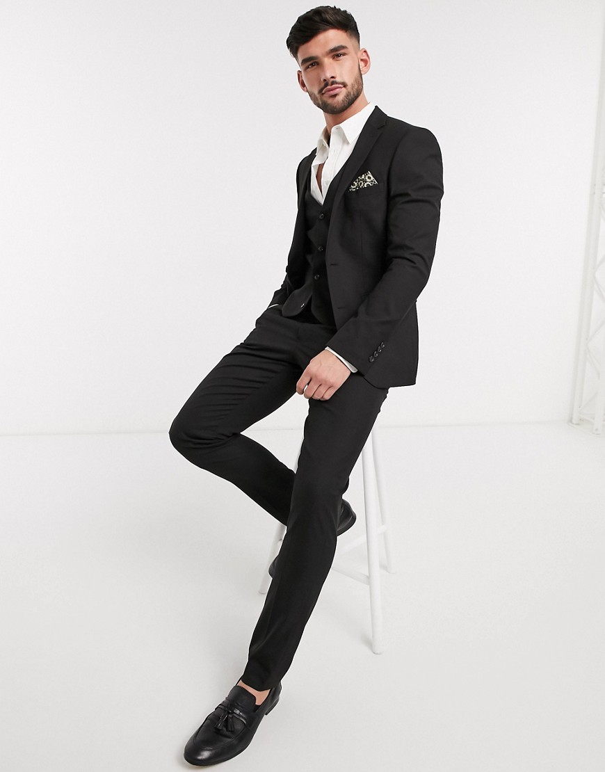 Harry Brown skinny fit plain suit trousers-Black