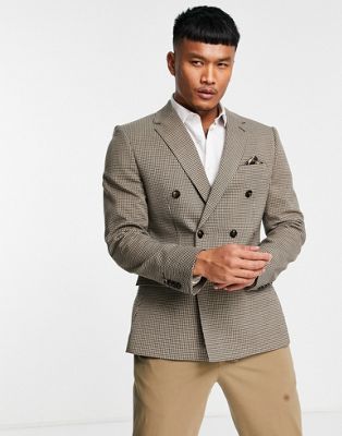 Harry Brown skinny fit puppytooth double breasted suit jacket