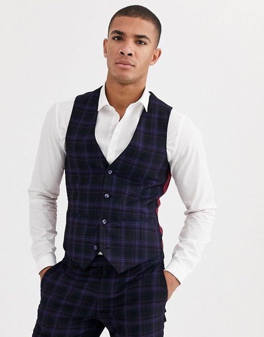 Harry Brown skinny fit stretch navy check waistcoat