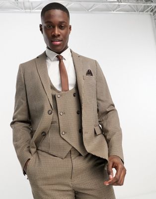 Harry Brown skinny fit suit jacket in brown micro plaid - Click1Get2 Price Drop