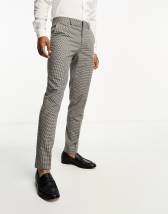 French Connection wedding suit pants in gray herringbone