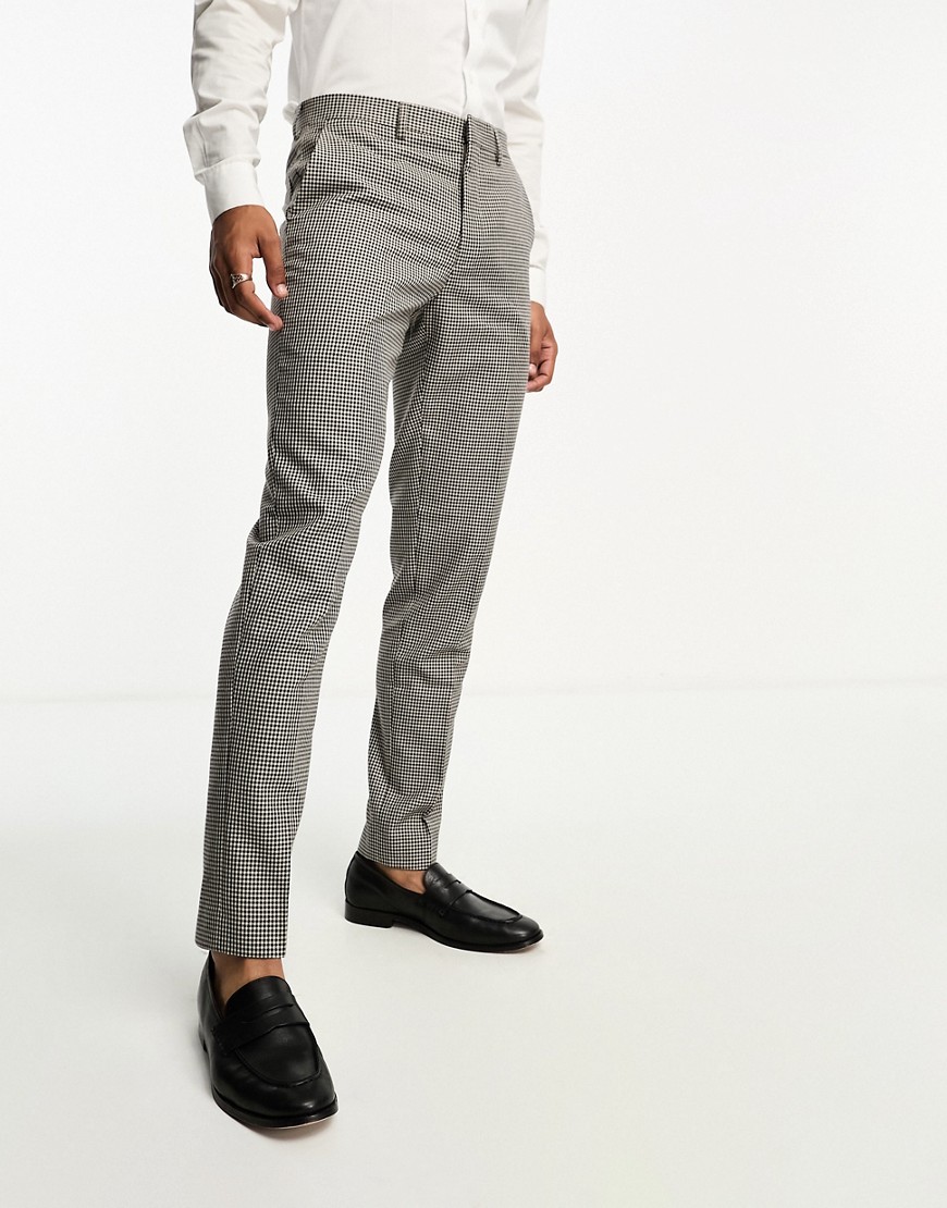 Harry Brown skinny fit suit trousers in brown puppy tooth