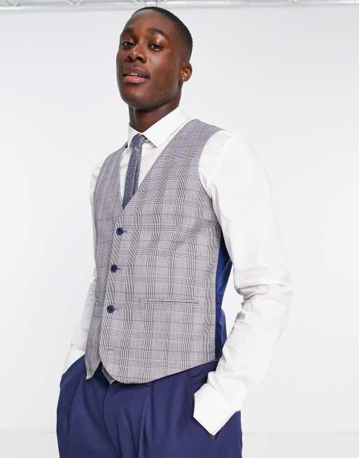 Grey waistcoat with blue check sale