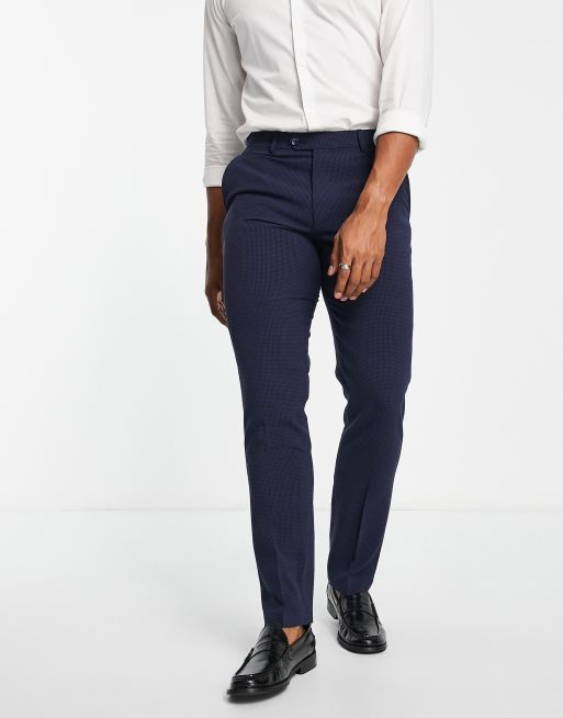Harry Brown - Skinny pantalon van seersucker in marineblauw