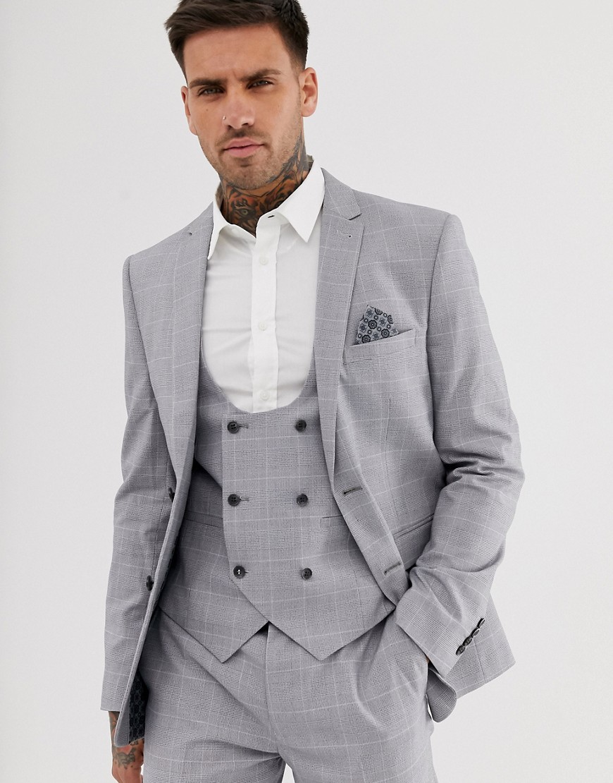 Harry Brown skinny pasform elastisk suit jakke i grå tern