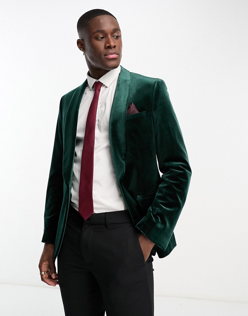 Harry Brown skinny velvet blazer with shawl lapel in green