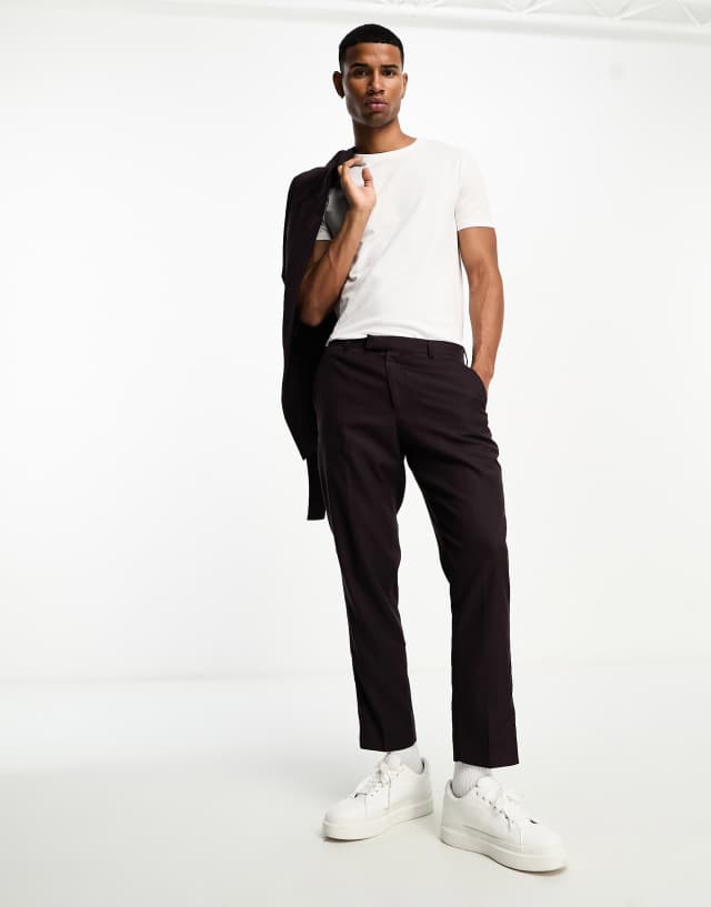 Harry Brown - slim crop suit trousers in burgundy