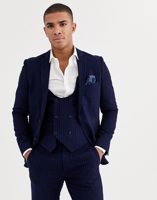 Harry Brown slim fit blue chalk stripe suit jacket