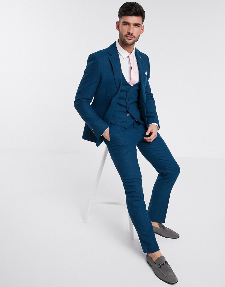Harry Brown - Slim fit bryllups tweed habitbukser-Blå