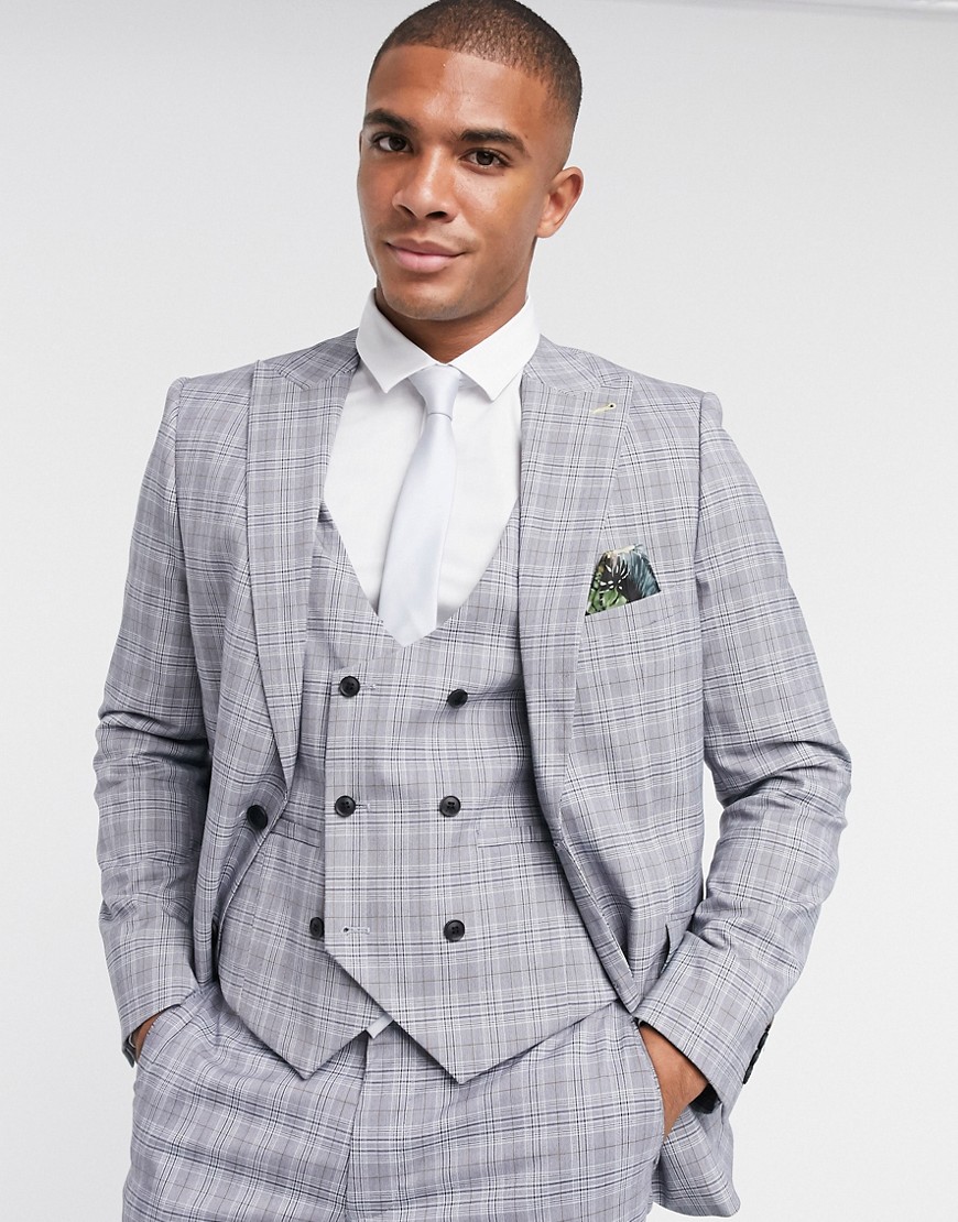 Harry Brown Slim Fit Check Suit Jacket-Grey