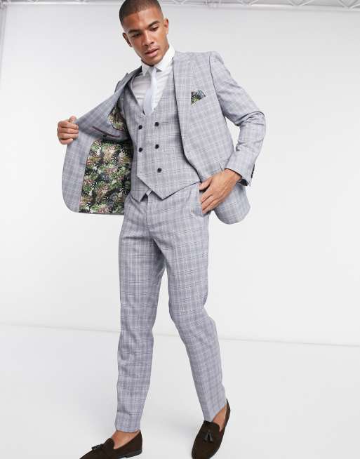 Slim Fit Checkered Grey Suit Blazer