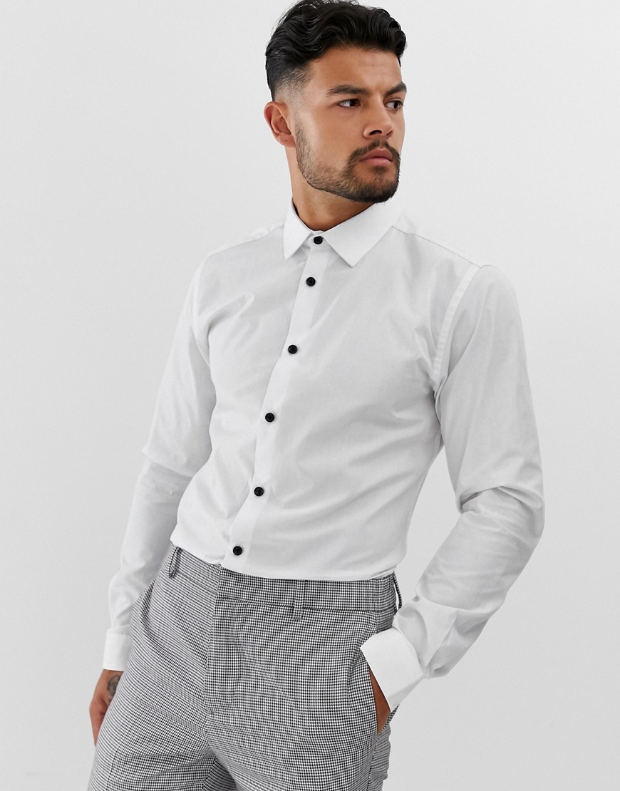 Harry Brown slim fit contrast button shirt-White