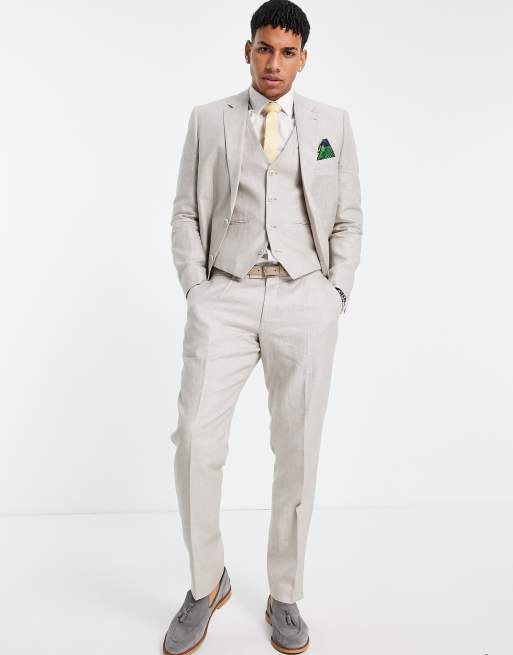 Harry Brown slim fit cotton linen suit trousers