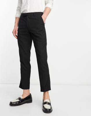 Harry Brown slim fit cropped smart trousers with satin stripe in black