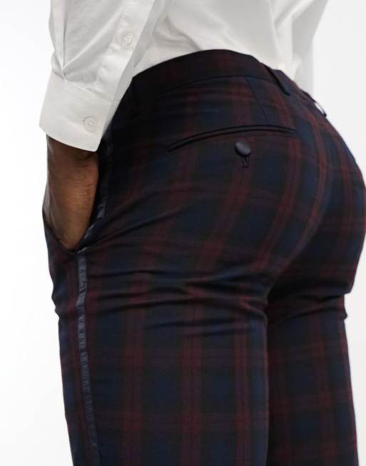 Navy tartan plaid store slim tapered pant