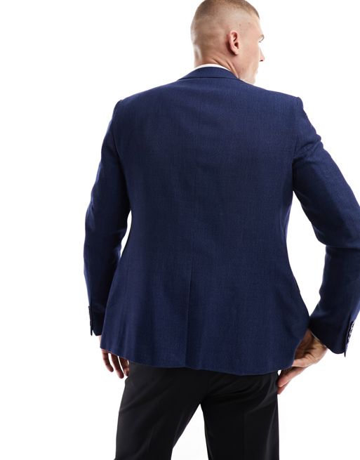Harry Brown slim fit double breasted suit jacket in blue melange