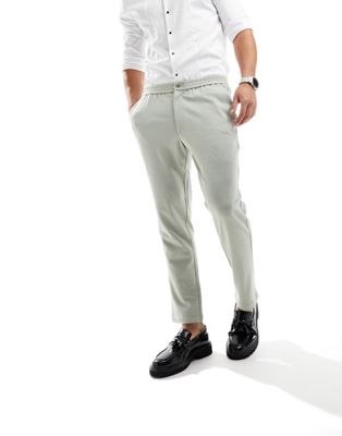 Harry Brown slim fit elasicated bamboo suit trousers in sage