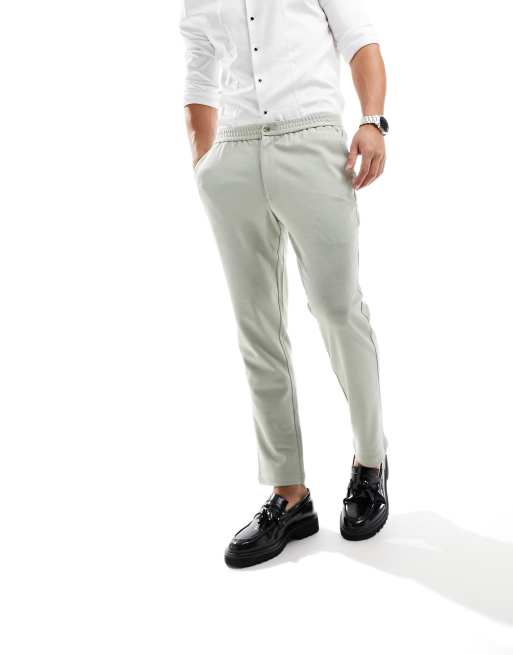 Harry Brown slim fit elasticated bamboo suit pants in sage