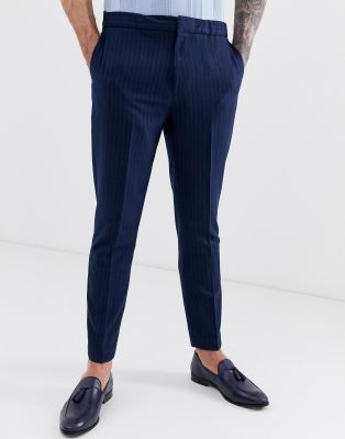navy blue pinstripe pants