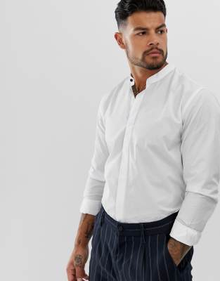 slim fit grandad collar shirt
